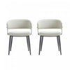 Chaise de salle a manger moderne Luce en cuir vegetalien texture et metal, couleur avoine - Lot de 2