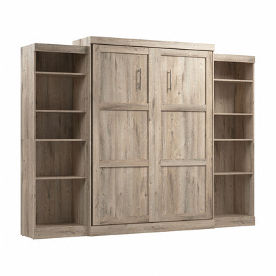 Bestar Pur Queen Murphy Two Shelving Units 115-Inch Wall Bed - Rustic Brown|Grand lit escamotable mural Pur de Bestar de 115 po avec 2 meubles à tablettes - brun rustique