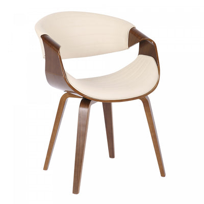 LumiSource Symphony Faux Leather Mid-Century Modern Dining Accent Chair - Walnut/Cream|Chaise d’appoint de salle à manger moderne du milieu du 20e siècle Symphony en similicuir - noyer et crème