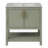 Simona Meuble-lavabo En Bois Massif 30\" Avec Vasque En Ceramique Et Espace De Rangement - Vert