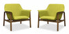 Fauteuil d’appoint Miller style milieu du siecle en tissu lin vert – Lot de 2