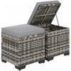 Outsunny Lot De 2 Poufs En Osier, Repose-pieds Avec Rangement, Gris