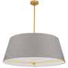Luminaire suspendu Preston de Dainolite de 33 po de diamètre avec abat-jour en tissu gris, fini laiton vieilli et 4 ampoules