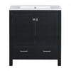 Erica Meuble-lavabo De Salle De Bain 30\" En Bois Massif Avec Lavabo Simple En Ceramique, Portes A Fermeture Douce Et Rangement Multifonctionnel - Noir