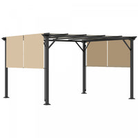 Outsunny 12' X 10' Pergola De Jardin Patio Exterieur Avec Toit Coulissant Cadre En Acier Avec Piquet
