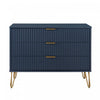 Commode moderne Dumbo 35\" a cannelures en bleu minuit (3 tiroirs)