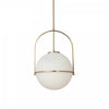 Petit luminaire suspendu Paola de Dainolite en verre blanc opale, avec fini laiton vieilli et 1 ampoule