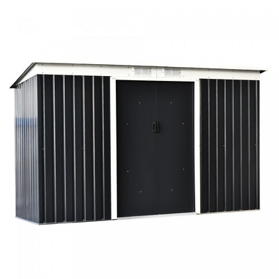 Outsunny 9' X 4' Metal Storage Shed, Garden Tool House With Floor Foundation, Double Sliding Doors, |Outsunny Abri De Jardin En Metal 9' X 4' Avec Porte Coulissante