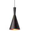Luminaire suspendu Helsinki de Dainolite en forme de cône, avec intérieur à motif de galets dorés, fini noir mat et 1 ampoule