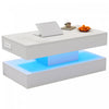 Flexi Table Basse Relevable Hydraulique 39.9 po avec Eclairage LED et Rangement Cache, Blanc