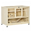 Pawhut Cage A Hamster En Bois, Cage A Rats A 3 Niveaux Avec Toit Ouvrant, Echelles, Roues, Plateau, Pour Hamsters, Rats, Maison De Jeu D'exercice Pour Petits Animaux, Bois Naturel