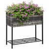 Outsunny Lit de jardin sureleve, rotin avec etagere de rangement, gris