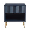 Table de nuit moderne Dumbo 20\" a cannelures, bleu minuit (1 tiroir)
