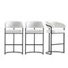 Tabouret de bar moderne Augusta en metal et tissu blanc - Lot de 3