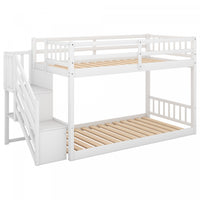 Joanna – Lit Superpose Bas En Bois Massif, Format Simple Avec Echelle De Rangement - Blanc
