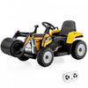 Costway Enfants Roulent Sur La Route Rouleau 12v Tracteur Electrique A Distance W / Musique & Led Jaune Clair
