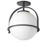 Plafonnier semi-affleuré Paola de Dainolite en verre blanc opale, avec fini noir mat et 1 ampoule