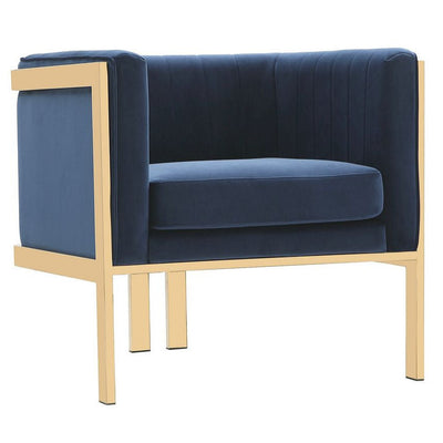 Manhattan Comfort Paramount Polished Brass Velvet Accent Armchair - Royal Blue|Fauteuil d’appoint Paramount de Manhattan Comfort en laiton poli et en velours - bleu roi