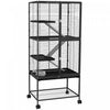 Pawhut Cage A Furet Roulant 53,5 Po De Hauteur Pour Petits Animaux, Cage A 4 Niveaux Pour Chinchillas, Etagere De Rangement, 3 Portes, Bol, Bouteille D'eau, Rampes, Gris