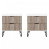 Table de nuit moderne Dumbo 20\" a cannelures, gris rustique et blanc (2 tiroirs) - Lot de 2
