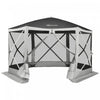 Outsunny 12' X 12' Tente Pop-up Hexagonale Abri Camping Pique-nique Auvent Pare-soleil Exterieur Avec Parois Laterales En Maille Et Sac De Transport Gris