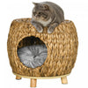 Lit Pour Chat En Osier Avec Coussin Lavable, Marron Clair