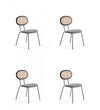 Chaise de salle a manger Jardin Industry Chic avec dossier en cannage et assise rembourree, noir et gris - Lot de 4