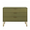 Commode moderne Dumbo 35\" a cannelures, vert olive (3 tiroirs)
