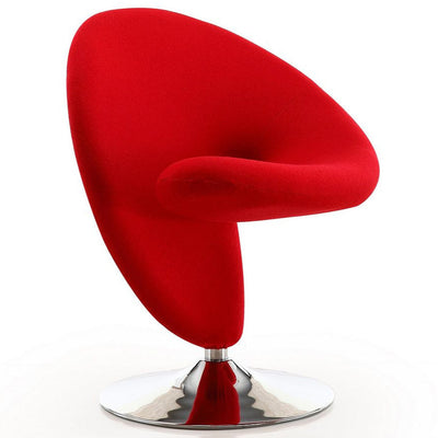 Manhattan Comfort Curl Polished Chrome Wool Blend Swivel Accent Chair - Red|Fauteuil d’appoint pivotant Curl de Manhattan Comfort en chrome poli et en mélange de laine - rouge
