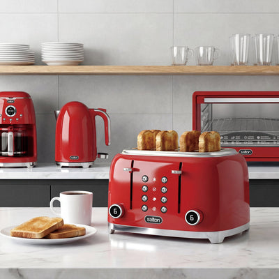 Salton NuRetro Digital 4 Slice Toaster - Space Cherry|Salton grille pain numeriques NuRetro 4 tranches - cerise cosmique