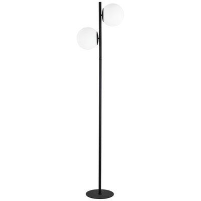 Dainolite Folgar 2 Light Floor Lamp Matte Black White Opal Glass|Lampe à pied Folgar de Dainolite en verre blanc opale, avec fini noir mat et 2 ampoules