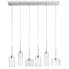 Luminaire suspendu horizontal Industrial Chic de Dainolite en verre transparent, avec fini chromé poli et 6 ampoules