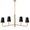 Lustre horizontal Eleanor de Dainolite avec abat-jour noir et doré, fini laiton vieilli et 4 ampoules