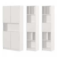 Liora Ensemble Bibliotheque Et 2 Bibliotheques Etroites 5 Tablettes - Blanc Solide
