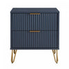 Table de nuit moderne Dumbo 20\" a cannelures, bleu minuit (2 tiroirs)