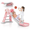 Costway 3-en-1 Enfants Coulisse Interieure Avec Cercle De Basket-ball Et Basket-ball, Zone Tampon Sure Rose