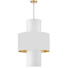 Luminaire suspendu Patrona de Dainolite avec abat-jour blanc et doré, fini laiton vieilli et 4 ampoules