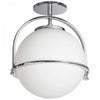 Plafonnier semi-affleuré Paola de Dainolite en verre blanc opale, avec fini chromé poli et 1 ampoule