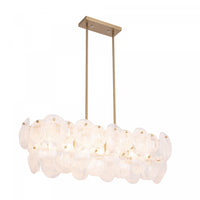 Luminaire D’ilot A 7 lampes Lily, Laiton Brosse Et Verre Genre Murano Blanc Vaporeux