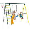 Outsunny Balancoire 4 En 1 Pour Enfants Avec Balancoire Soucoupe, Siege, Echelle D'escalade/filet, Panier De Basket-ball, Balancoire A Cadre En Metal Pour Jardin Exterieur, 3-8 Ans, Jaune