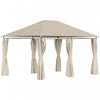 Outsunny 13'x 10' Terrasse Exterieure Gazebo Pavillon De Jardin Arriere-cour Auvent Tente De Fete Abri D'ete Pare-soleil Avec Cadre En Acier Et Rideaux Kaki