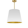 Luminaire suspendu moyen de Dainolite avec très grand abat-jour cylindrique effilé blanc et doré, et 1 ampoule