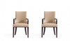 Fauteuil moderne Shubert en bois, cuir vegetalien et velours, coloris beige - Lot de 2