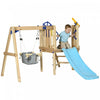 Outsunny Aire de Jeu pour Enfants avec Balancoire, Toboggan, Maisonnette en Bois, Siege Bebe, Gouvernail, Telescope, Structure Exterieure, 18-48 Mois, Couleur Naturelle
