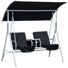 Outsunny Balancelle De Jardin 2 Places Chaise Balancoire Double Avec Table Et Pare-soleil Coussins Rembourres Noir