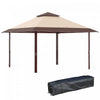 Outsunny 13 'x 13' Auvent De Tente De Fete D'exterieur Avec Event Superieur, Hauteur Reglable Sur 3 Niveaux Et Sac A Roulettes, Kaki