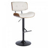 Tabouret bar réglable moderne du milieu du 20e siècle Lombardi en similicuir - noyer et crème