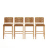 Philip – Lot de 4 tabourets de bar modernes en bois d’hevea avec dossier en tressage, finition naturelle