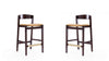 Tabouret de comptoir en bois rembourre style Klismos mi-siecle moderne couleur camel - Lot de 2