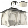 Outsunny Gazebo exterieur 3 x 3,6 m avec double toit rigide et rideaux, Beige